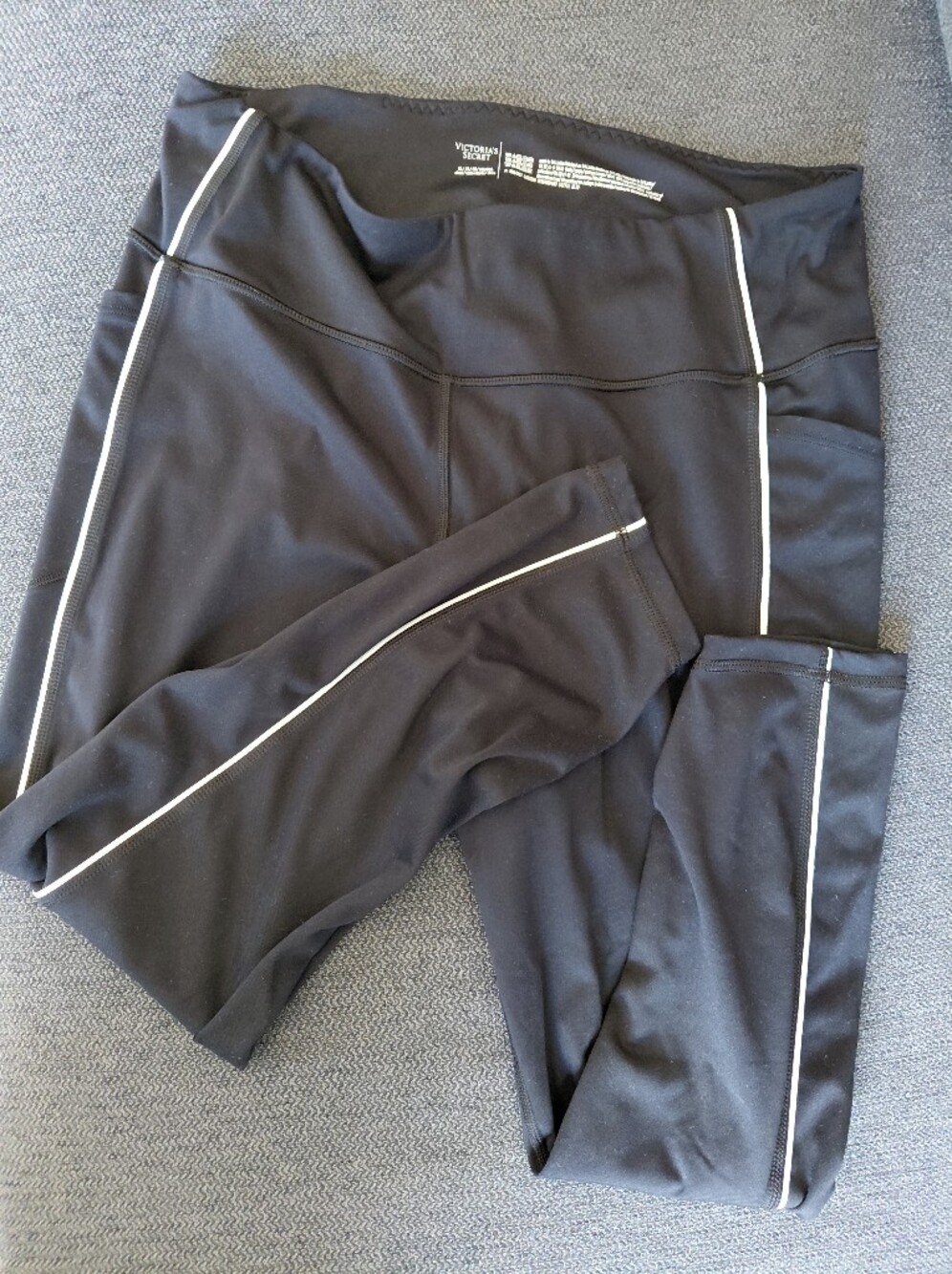 Victoria's Secret Black Sport Leggings with White Stripe And Pockets